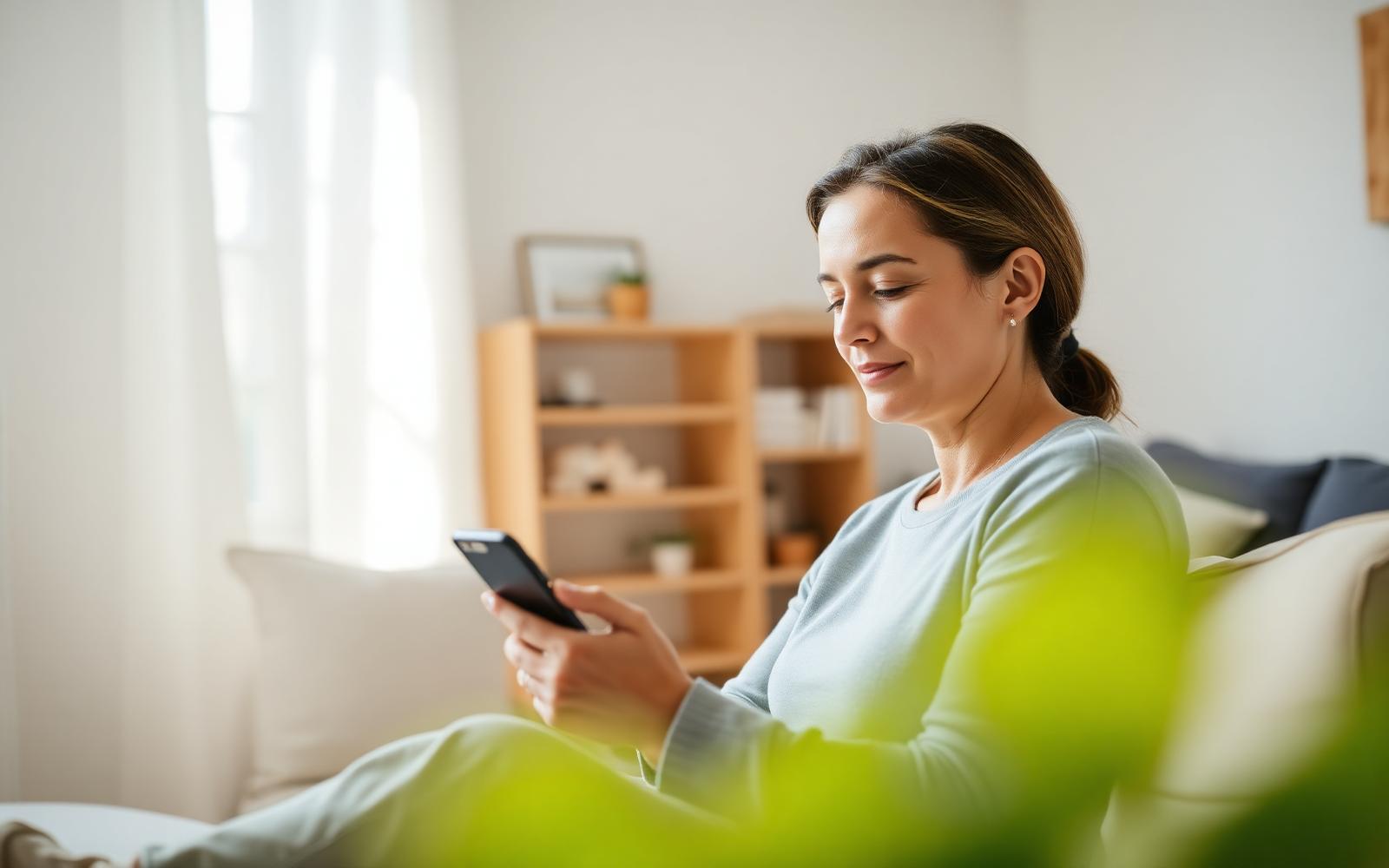 A person reviewing their care program on a phone at home